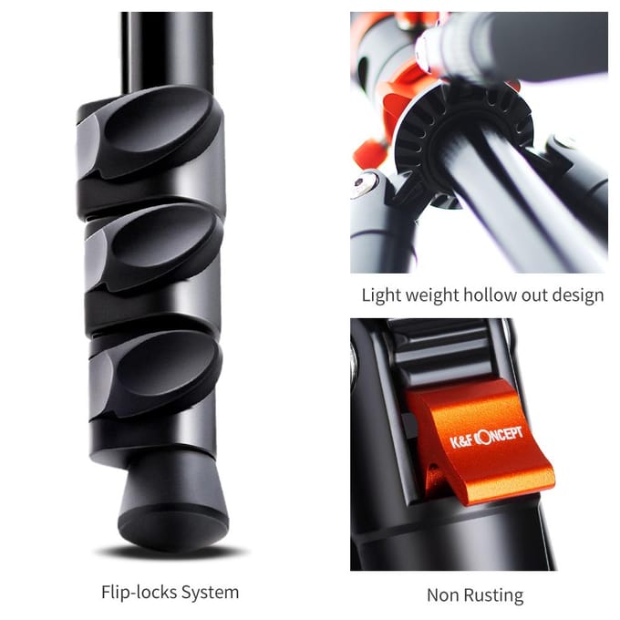 K&F CONCEPT 175 cm Opvouwbare Statief Camera Statief met Balhoofd 10 kg / 22 lbs Draagvermogen Aluminium zwart
