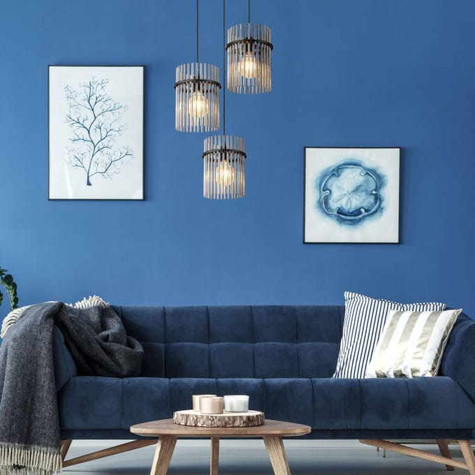 Globo Hanglamp Gorley, rookkleurig/zwart, 3-lamps, Ø 47 cm, glas, E27