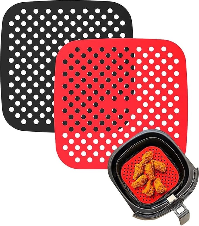 Set van 2 Herbruikbare Siliconen Airfryer Matten - Vierkant - Antiaanbak Luchtfriteuse Accessoires - Herbruikbaar Ovenpapier