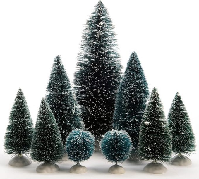 Decoris Miniatuur kerstboompjes - 9x stuks voor kerstdorp - 4-22 cm