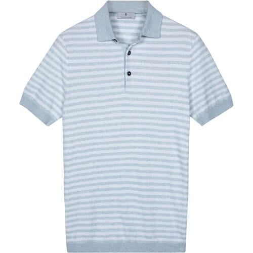 Thomas Maine Polo Pullover Short Sleeve Single Knit Yarn Dyed Stripe Ice Blue / male