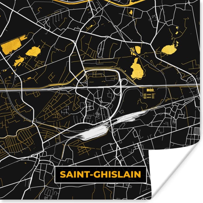 Poster Kaart - Plattegrond - Saint-Ghislain - Gold - Stadskaart - 75x75 cm