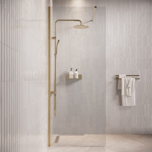 Badplaats Douchewand Florida 60 x 200 cm – Goud – Inloopdouche 8 mm Veiligheidsglas