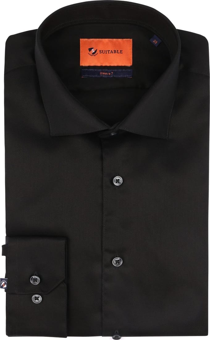 Suitable Overhemd Extra Lange Mouwen Twill Zwart - Maat 41 - Heren - Overhemden Formeel
