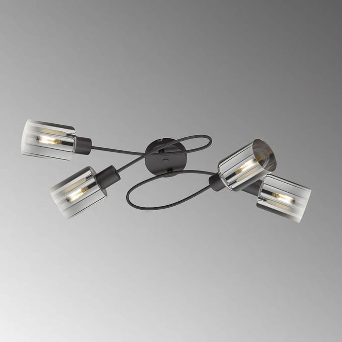 Fischer & Honsel - Plafondlamp Iska - 4x E14 (excl.) - 79 x 37 x 22 cm - Zwart Metaal met Rookglas