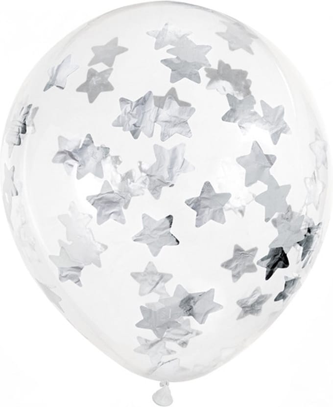 PartyDeco Ballon Confetti Stars Zilver (6st 30 cm)
