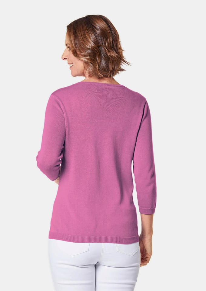 Ongecompliceerde pullover met een V-hals - roze - Gr. 52 van Goldner Fashion