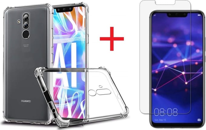 Hoesje Geschikt voor Huawei Mate 20 Lite Anti Shock Back hoesje + Glazen Screenprotector