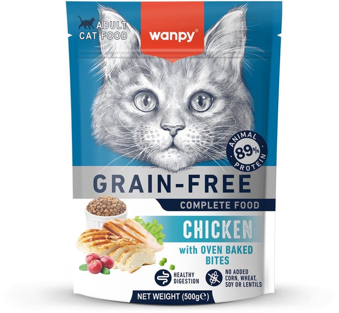 Wanpy - Kattenvoer - Droogvoer - Kip - Gezonde spijsvertering - 500 gram - Graanvrij