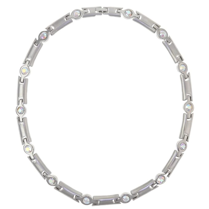 Behave Ketting dames mat zilverkleur met multi kleur steentjes - 45cm