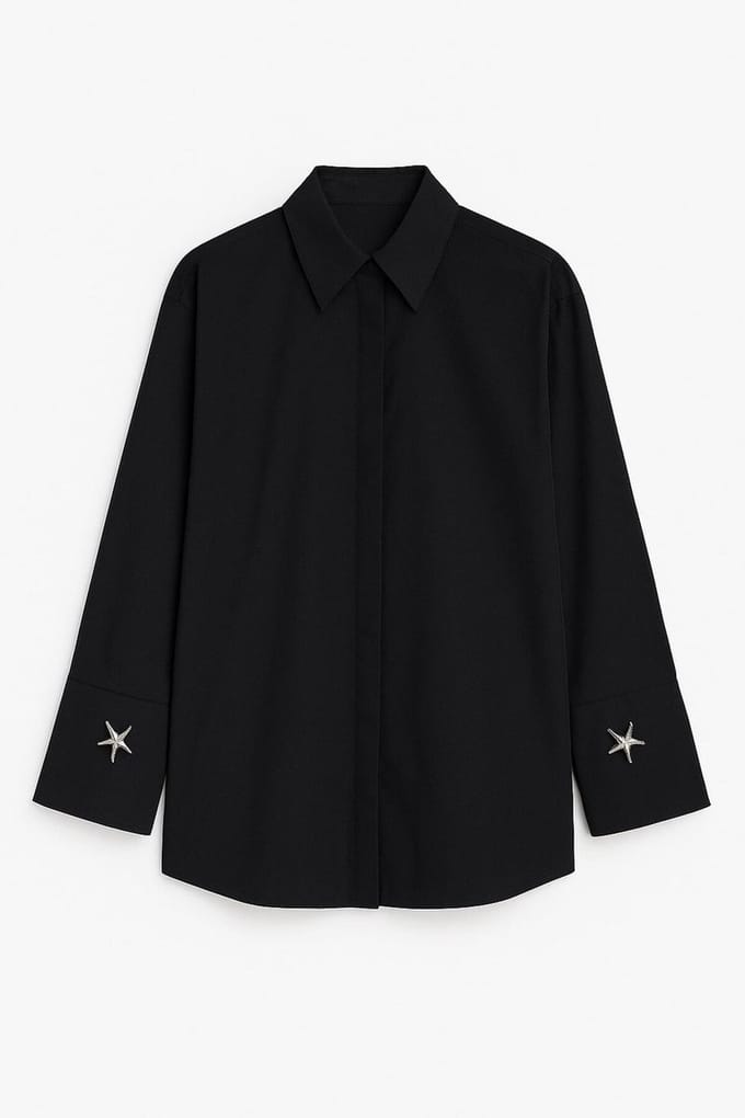 Touché Privé - Poplin blouse met brede manchetten - Zwart - Dames