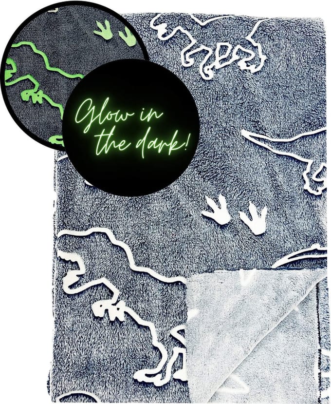 Textino - DINO - plaid 100x150 cm - glow in the dark - Smoked Pearl - grijs