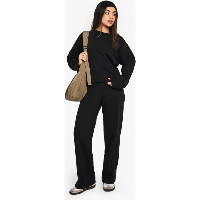 boohoo Dames Straight Leg Naaddetail Interlock Jogger | Black | Maat: XL