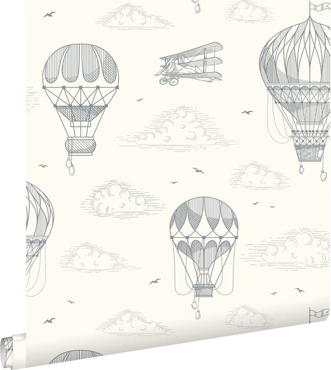 ESTAhome behang luchtballonnen grijs wit - 50 x 900 cm - 139716