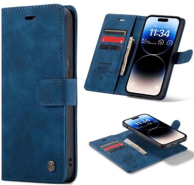 Cityhoesje â“ Bookcase iPhone 15 - 2 in 1 â“ incl. Pasjeshouder â“ Donker Blauw