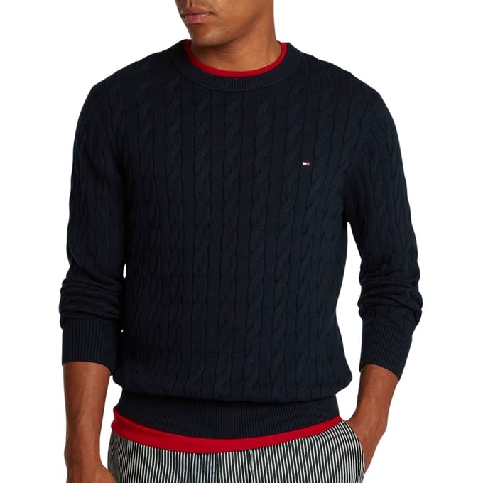 Tommy Hilfiger heren pullover katoen - Classic Cable Crew Neck - donkerblauw