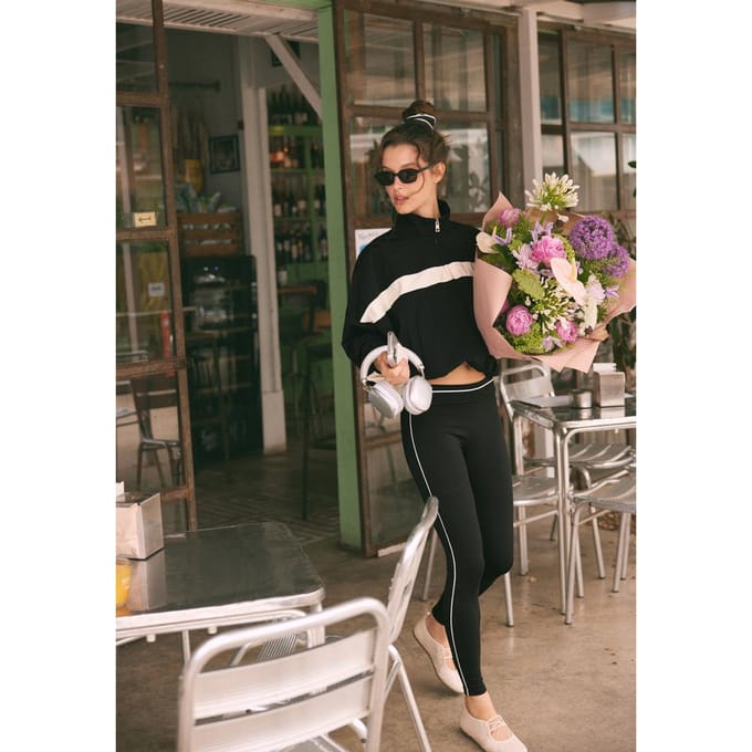 Stradivarius High waist legging met bies  Zwart S