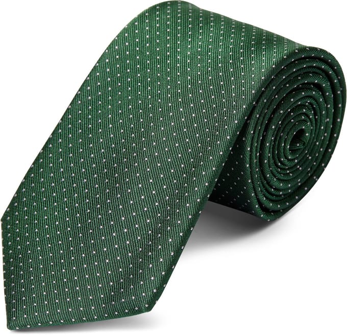 Groene 8 cm Brede Zijden Stropdas met Polkadotmotief