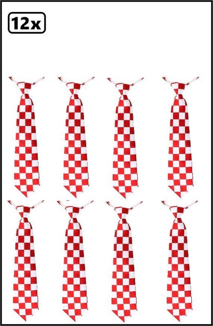 Stropdas - Das - Rood/Wit Geblokt - Brabant - Carnaval - 12 Stuks
