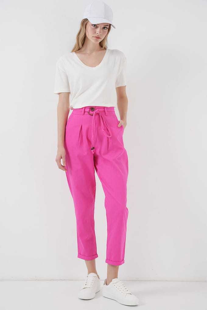 Enkel-lange Relaxed Fit Broek met Strik