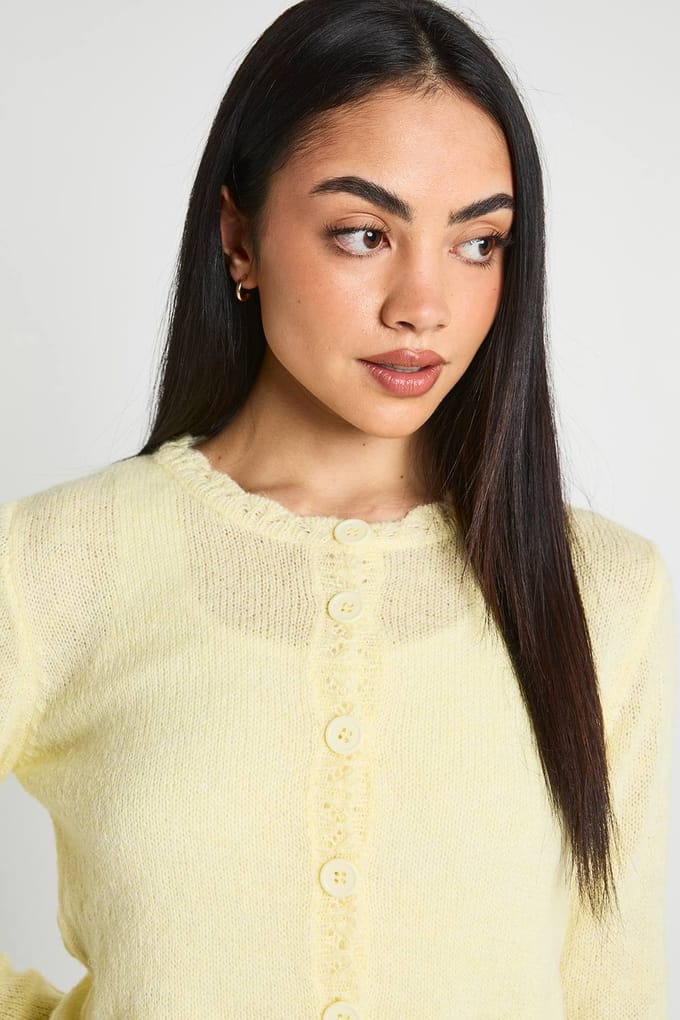 boohoo Dames Zacht Gebreid Vest Met Knoopsluiting | Citroen | Maat: Medium
