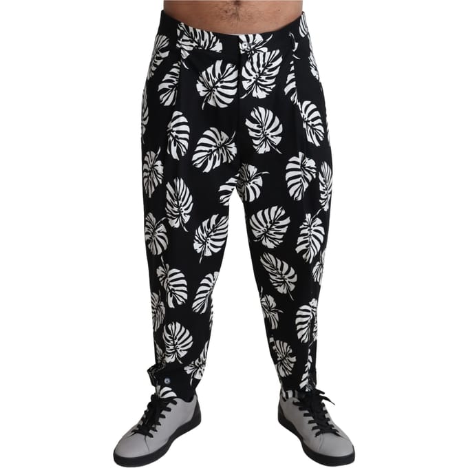 Casual Zijde Broek Tropisch Bladerenprint