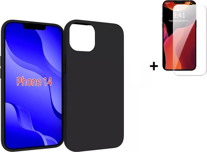 MoDo hoesje Geschikt voor iPhone 14 - Siliconen Back Cover - Zwart met screenprotector