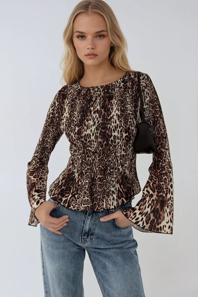 Dierprint Bootneck Top met Gelijkmatige Detail