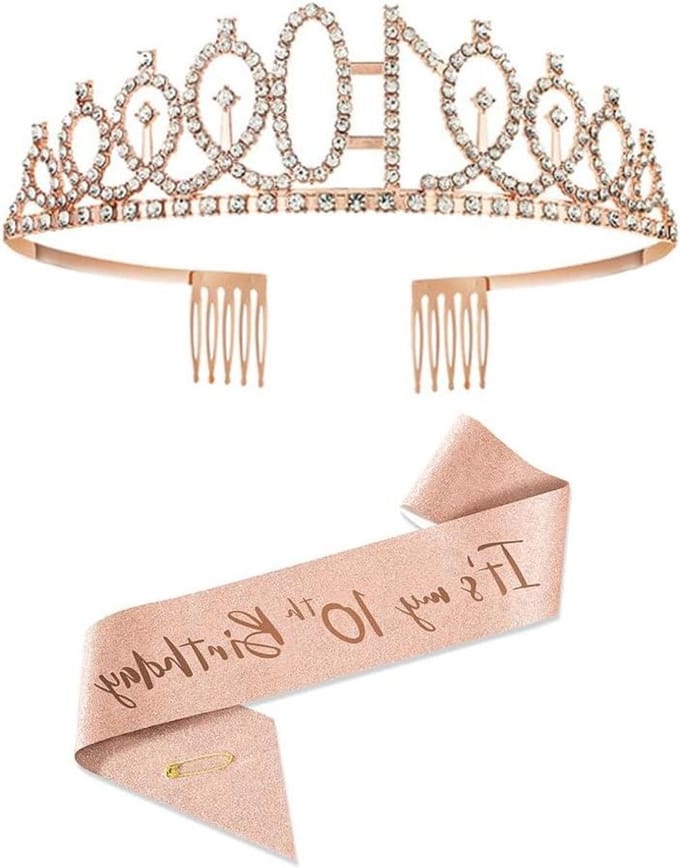 Feestelijke 10e Verjaardag Sjerp en Tiara Set - Roségoud