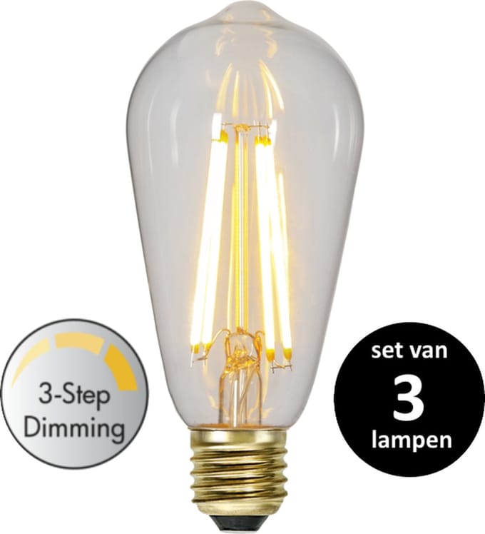 3 standen Edison lamp - 6.5W - set van 3