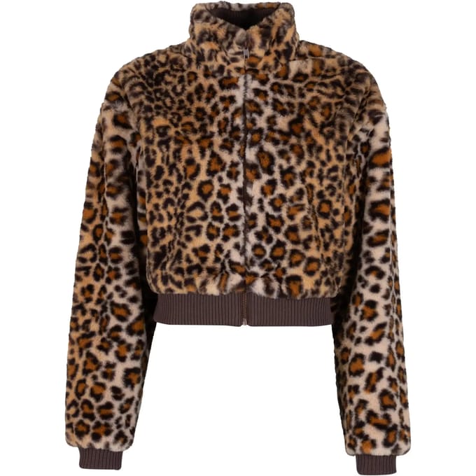 Urban Classics - Cropped Faux Fur Leo Jacket - M - Bruin