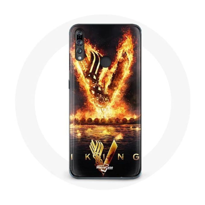 Coque - Vikings - Huawei P30 Lite - Logo V Epée de Feu - Noir - Protection Rigide noir