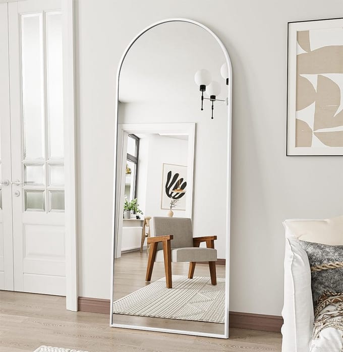 Grote Staande Spiegel 50x20 Inch Gebogen Wandspiegel met Aluminium Frame