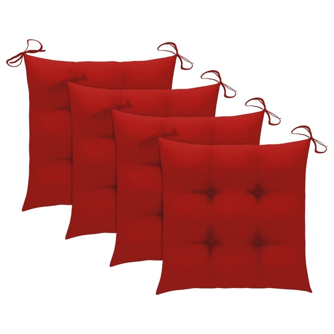 vidaXL - Klapstoelen - met - rode - kussens, - 4 - stuks, - massief - teakhout