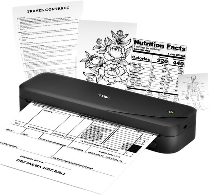 ONEIRO SMARTPRINT O50F Draagbare Bluetooth printer zwart - A4 & meerdere formaten - US Letter - Thermal printer - all in one - draagbaar - compact - kantoor - school - printen - draadloos - bluetooth