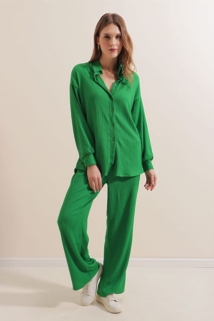 Geweven Longsleeve Trui en Broek Garen Co-ord Set