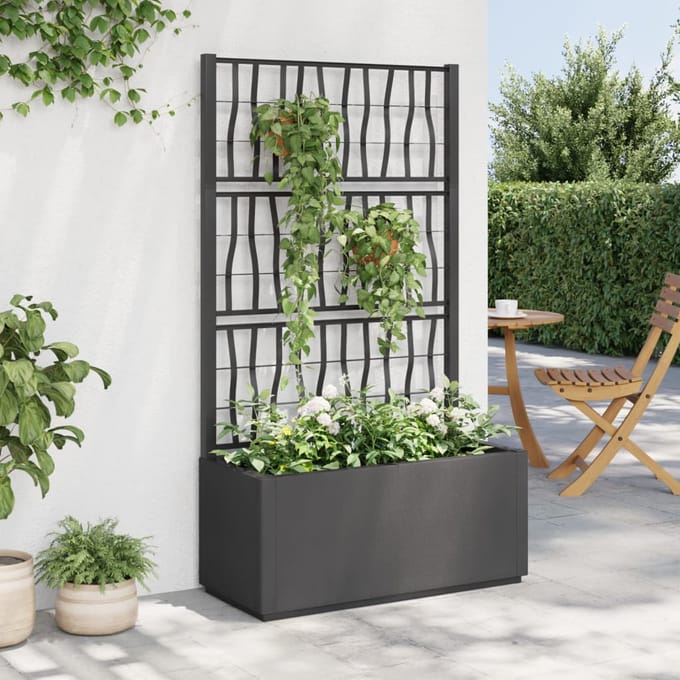 vidaXL Donkergrijs Plantenbak met Trellis 80x36x140 cm - Plantenpot voor Klimplanten in de Tuin of Kas
