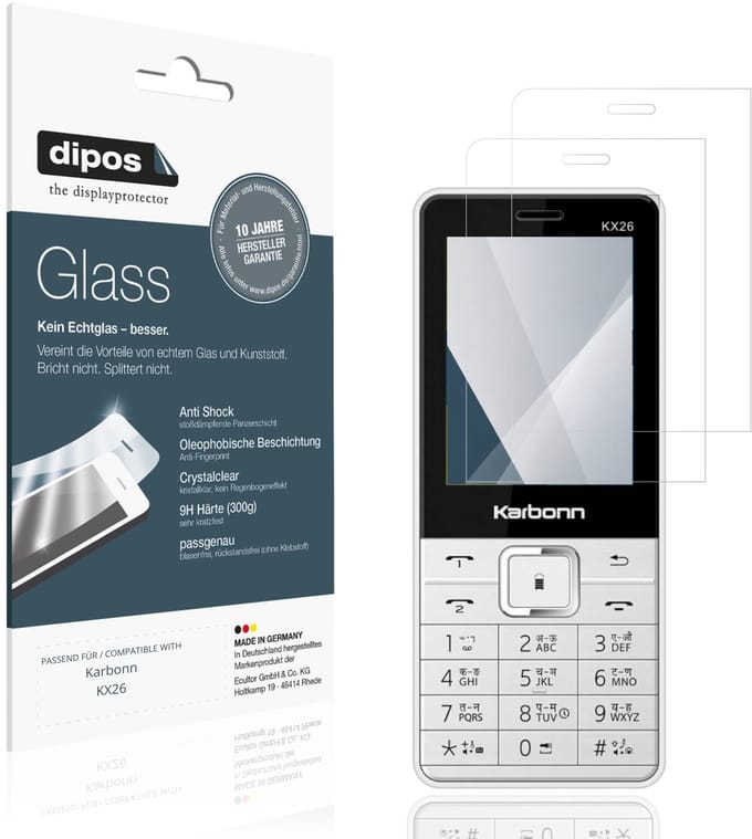 dipos – 2x Pantserfolie geschikt voor Karbonn KX26 | 9H Screenprotector