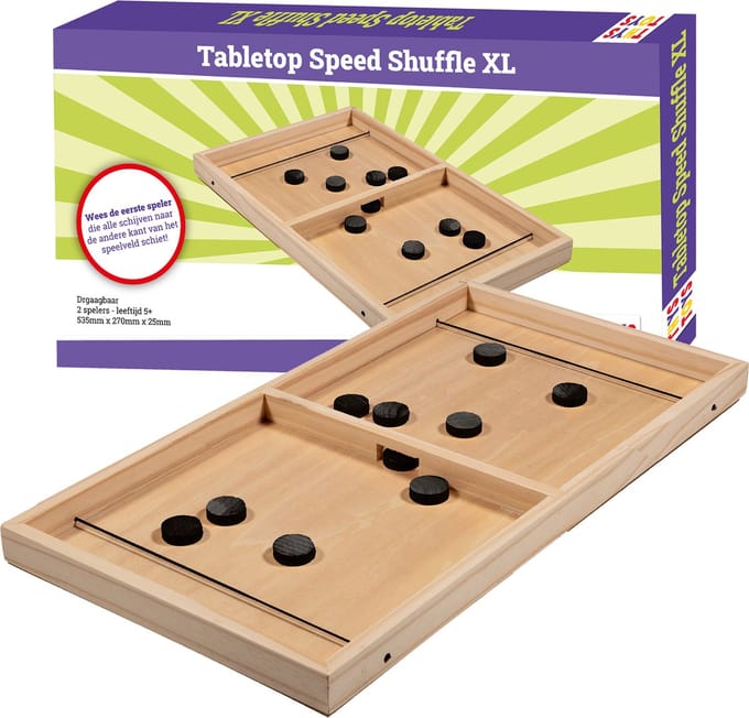 Slingpuck XL - Tabletop Speed Shuffle - Sjoelbak klein met Pucks - Houten Bordspel - 53,5 cm