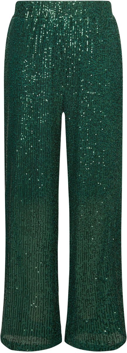 Ulla Popken - Dames - Broek wijde pijpen pailletten elastische tailleband - Donkergroen - Maat 46+