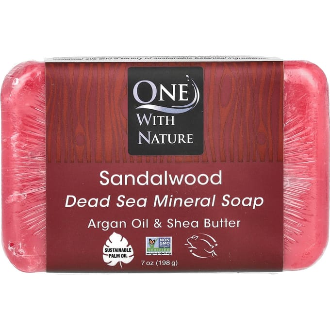 One with Nature, Savon Minéral de la Mer Morte, Bois de Santal, 7 oz (198 grammes) brown