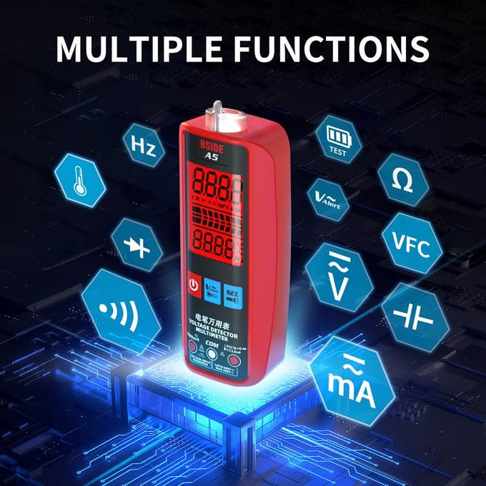 Multimètre numérique professionnel, tension, courant, résistance, fréquence, capacité, température de Diode A5 Red multicolore