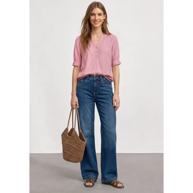 Blouse met korte mouwen, split in de hals en elastische zoom