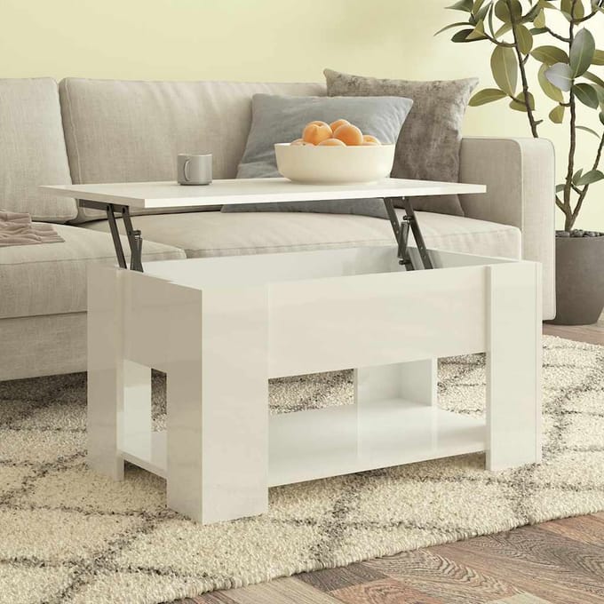 vidaXL - Salontafel - 79x49x41 - cm - bewerkt - hout - hoogglans - wit