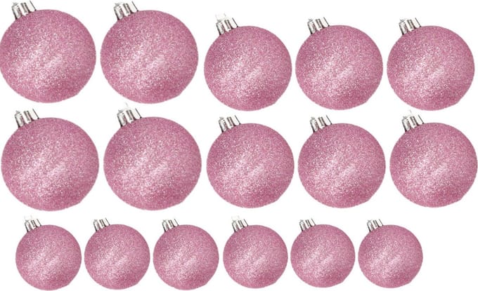Kerstversiering set glitter kerstballen in het roze 6 - 8 - 10 cm pakket - 50x stuks