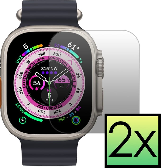 Screenprotector Geschikt voor Apple Watch Ultra Screenprotector Tempered Glass Gehard Glas - 2x
