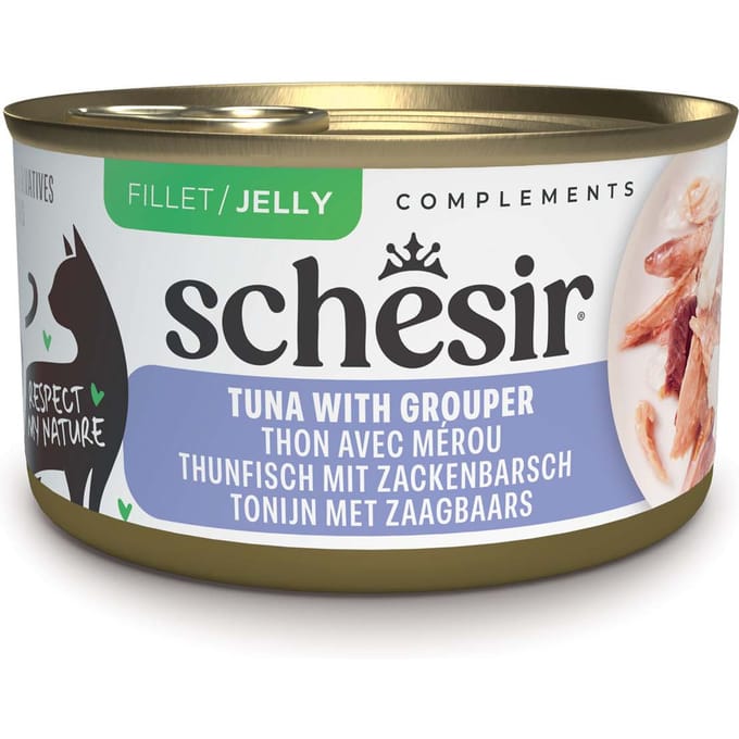 12x70g Schesir Complements in Gelee Thunfisch mit Zackenbarsch Katzenfutter nass