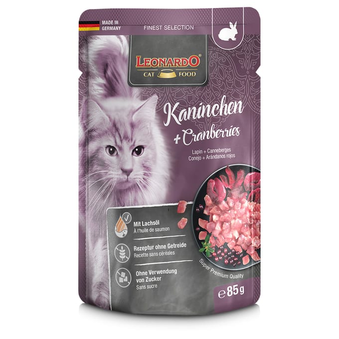 16x85g Finest Selection Zakjes Konijn & cranberries Leonardo Kattenvoer