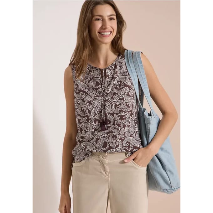 Blouse met split in de hals en print