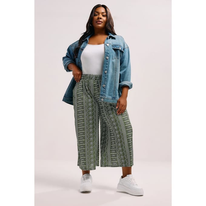 Yours Groene Bloemen Crinkle Midaxi Culottes Size 50-52